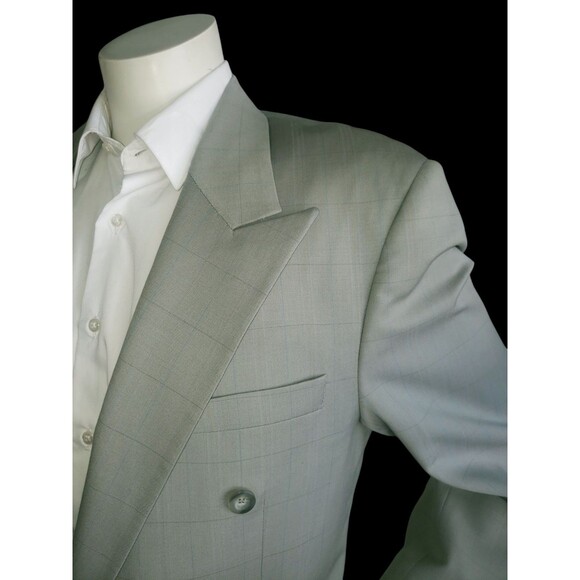 Holland & Sherry Savile Row Bespoke Blazer Mens 42R Windowpane Double Breasted - Picture 2 of 14